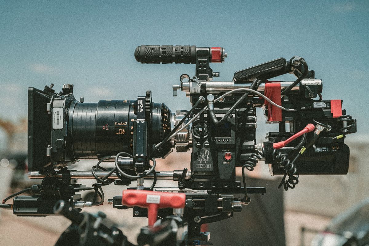 black and red movie camera